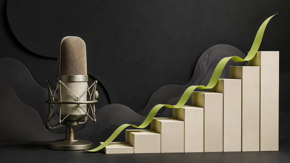 Microphone beside ascending blocks illustrating vocal range
