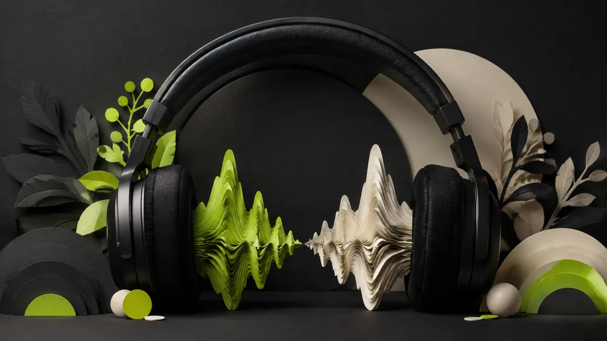 Headphones between two contrasting sound waves