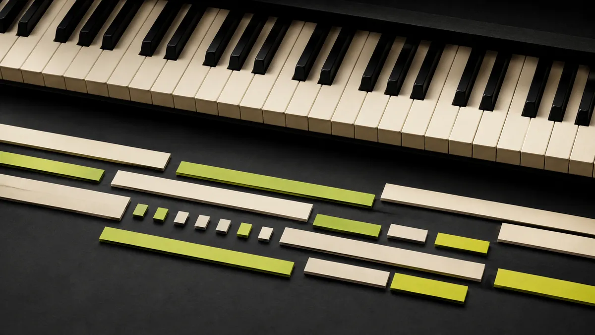 Piano keys above blocks representing instrumental sections